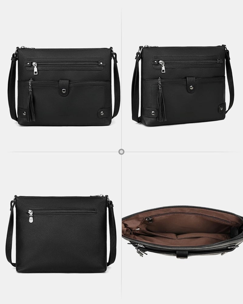 FADEON Large Crossbody Purses for Women Crossbody Bag, Designer Leather Cross Body Purses Multi Pocket Shoulder Bag - Image 5